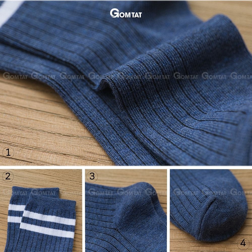 Combo 10 đôi Vớ Cổ Cao Unisex Cotton Dày dặn, Tất Cao Cổ Nam Nữ Họa Tiết Cổ 2 Sọc Ngang - CB202