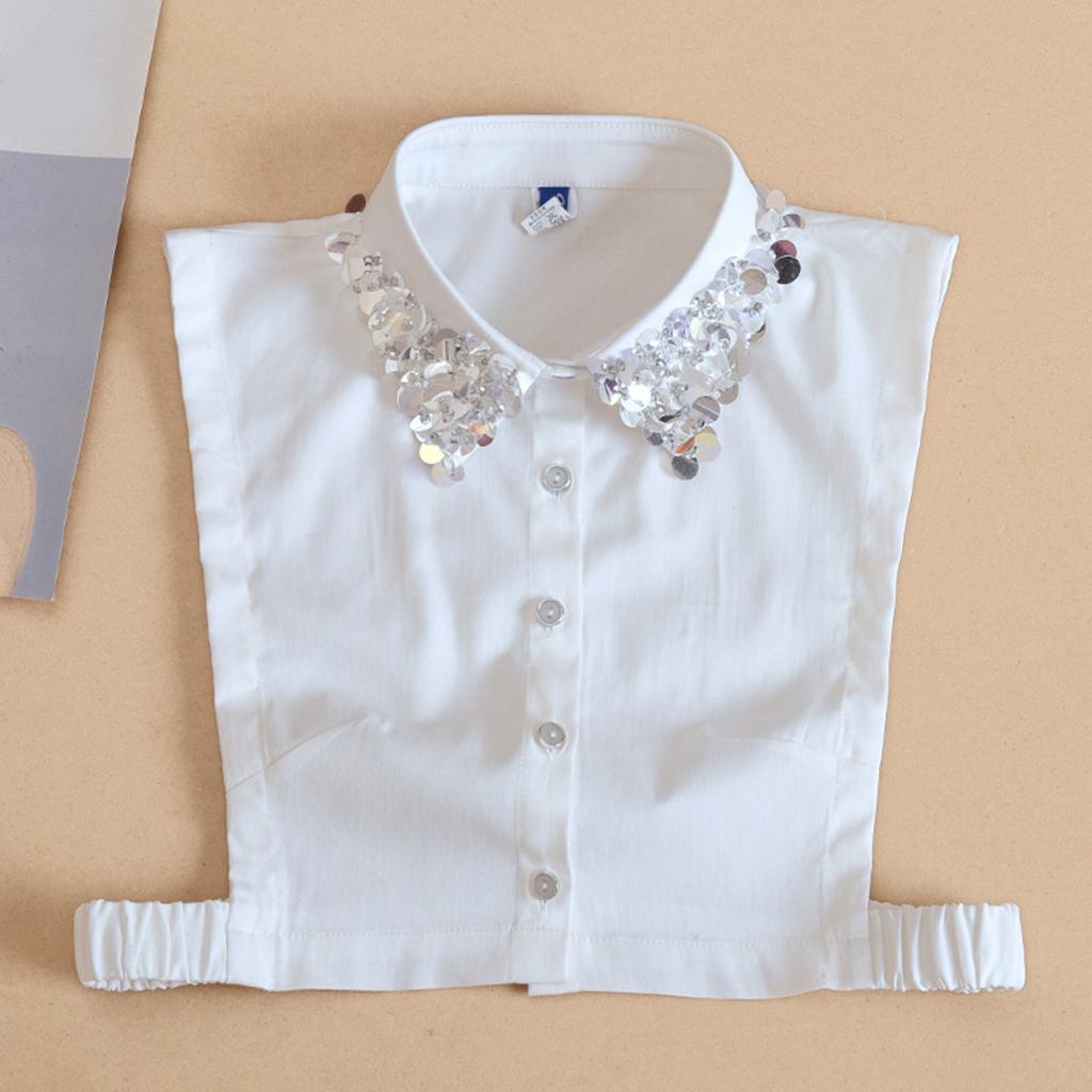 Women's Fashion Sequins Fake Collar Half Shirt Cotton Big Lapel False Collar Sweater Accessories