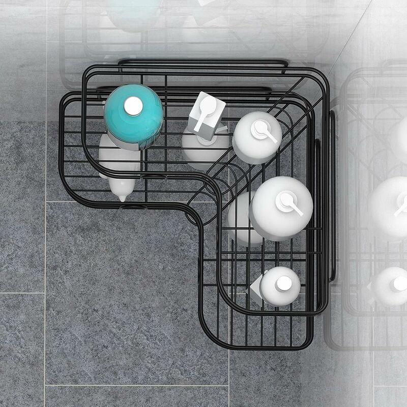 Kệ phòng tắm góc hai ở móc/kệ phòng tắm trong phòng tắm cho vòi hoa sen tường nhà bếp (màu đen) - 3726,5cm