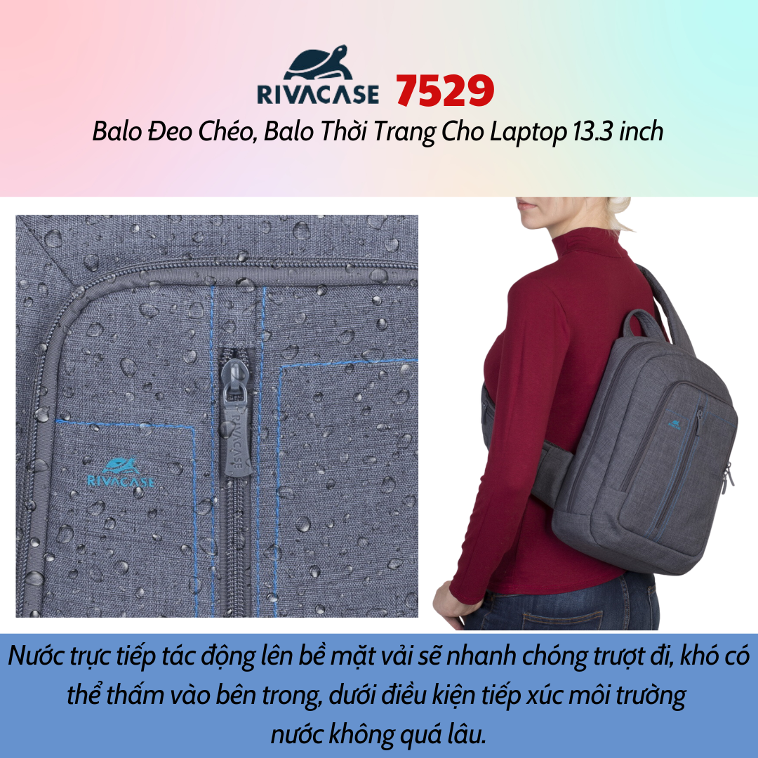Balo Rivacase 7529  Đeo Chéo, Balo Thời Trang Cho Laptop 13.3 inch - Bảo Hành 24 Tháng - Hàng Chính Hãng
