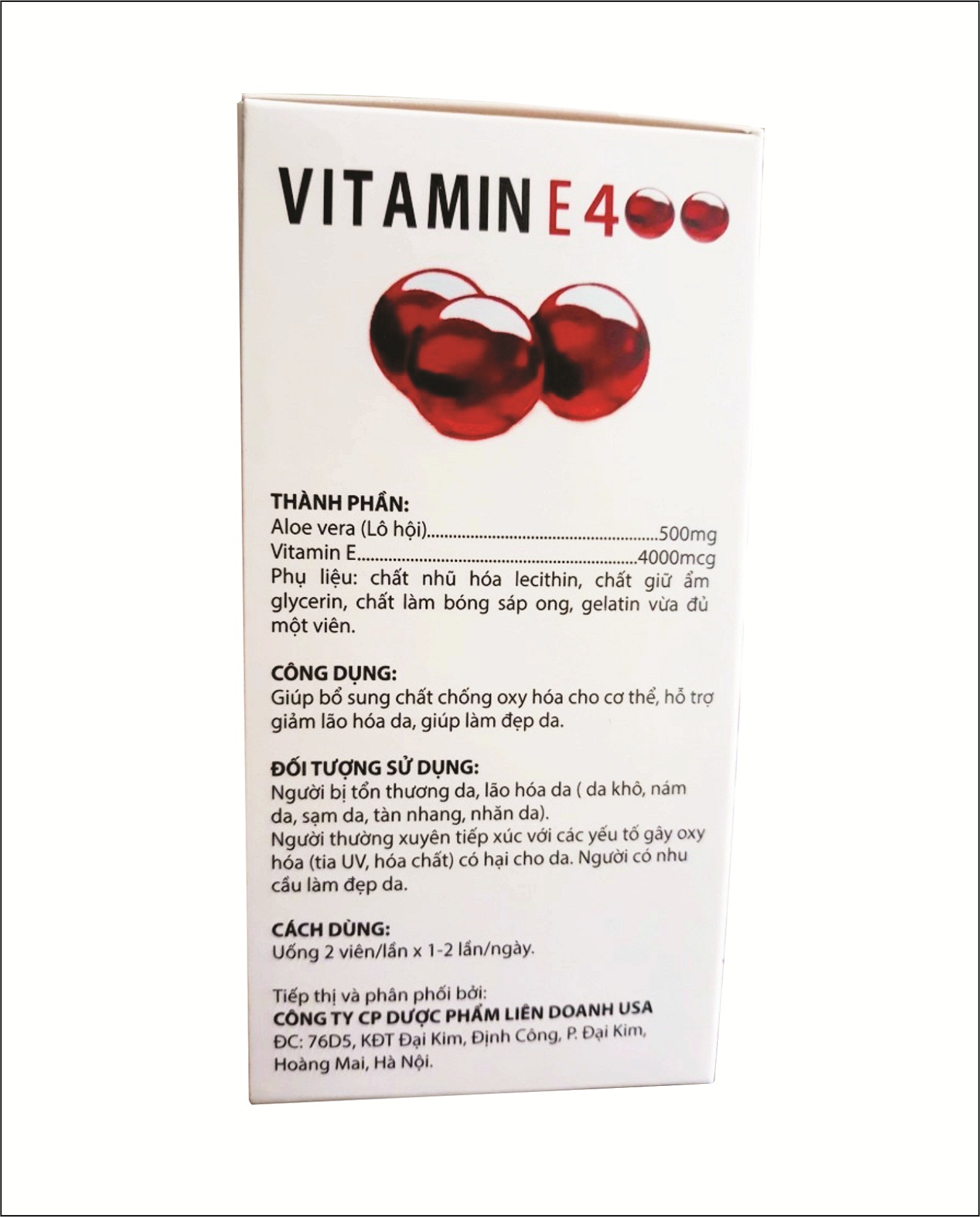 Vitamin E Đỏ 400 - Bổ Sung Vitamin E400 Hỗ Trợ Làm Đẹp Da, Sáng Da, Chống Lão Hóa - Hộp 100 Viên