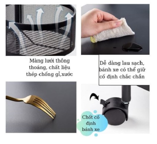 Kệ xoay thông minh để đồ đa năng, đựng củ quả ở bếp, Xe để đồ dùng nhà tắm di chuyển tiện dụng