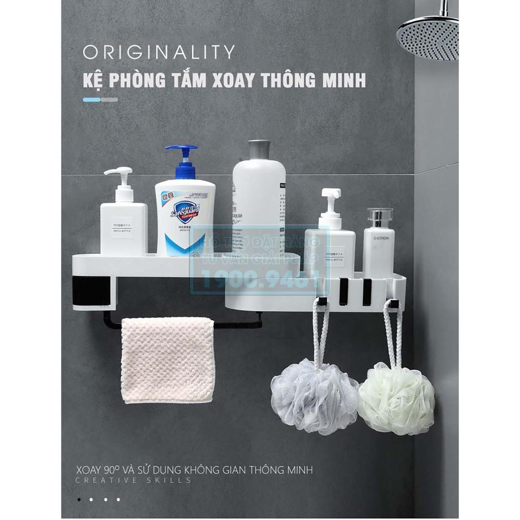 Giá kệ để đồ phòng tắm đa năng có móc treo khăn, không cần khoan tường 9361