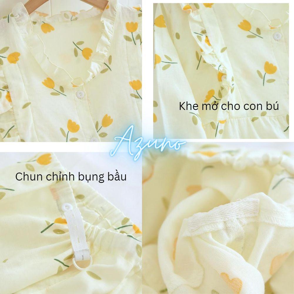 Bộ Đồ Bầu Và Sau Sinh Chất Liệu Xô Nhật Azuno AZ232 Thiết Kế Mặc Hè Thu Có Khe Mở Cho Con Bú Và Chun Chỉnh Bụng