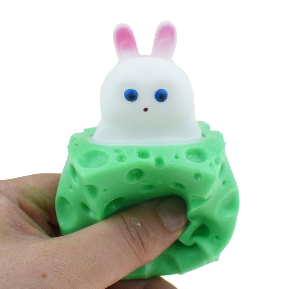 THỎ TRỐN TRONG MIẾNG PHO MÁT Squishy  Mochi đồ chơi bóp tay mềm mịn dễ thương chân thực giảm stress co dãn đàn hồi ngộ n