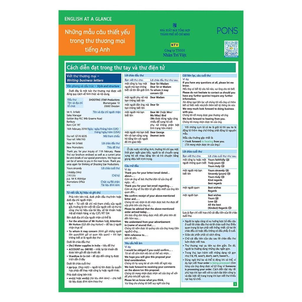 Sách - English At A Glance – Những Mẫu Câu Thiết Yếu Trong Thư Thương Mại Tiếng Anh - Nhân Trí Việt