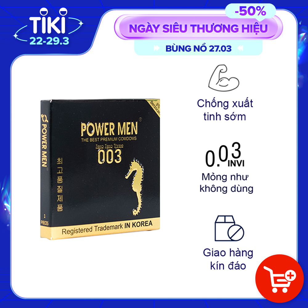 Bao cao su Powermen Siêu siêu mỏng 0.03 mm, chống xuất tinh sớm Hộp 9 BCS - che tên khi giao hàng