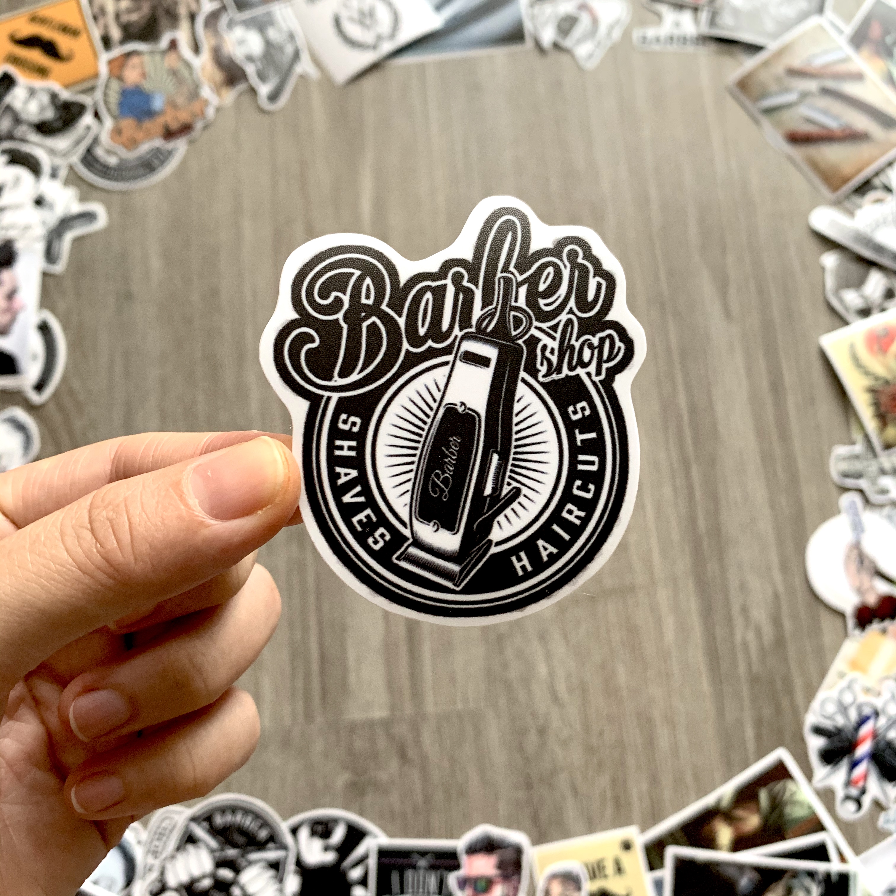 Bộ 50 Sticker Barber - Hình Dán Chống Nước Decal Chất Lượng Cao Trang Trí Cửa Hàng Cắt Tóc Nam, Va Li Du Lịch, Xe Đạp, Xe Máy, Laptop, Nón Bảo Hiểm, Máy Tính Học Sinh, Tủ Quần Áo, Nắp Lưng Điện Thoại