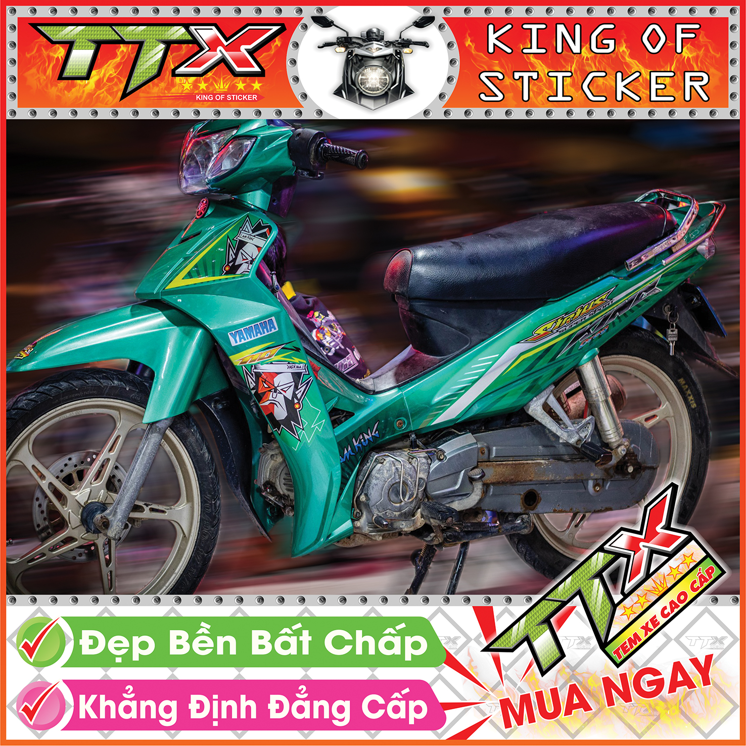 Tem dành cho sirius king , Tem xe phụ kiện sirius  vệt vàng màu trắng nền xanh siêu đẹp , Shop TTX team rời sirius mã (S0039/A1)