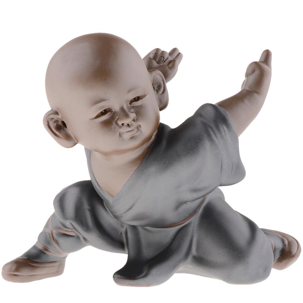 Ceramic Small Buddha Statue kung fu Monk Figurine Tea pet Ornaments