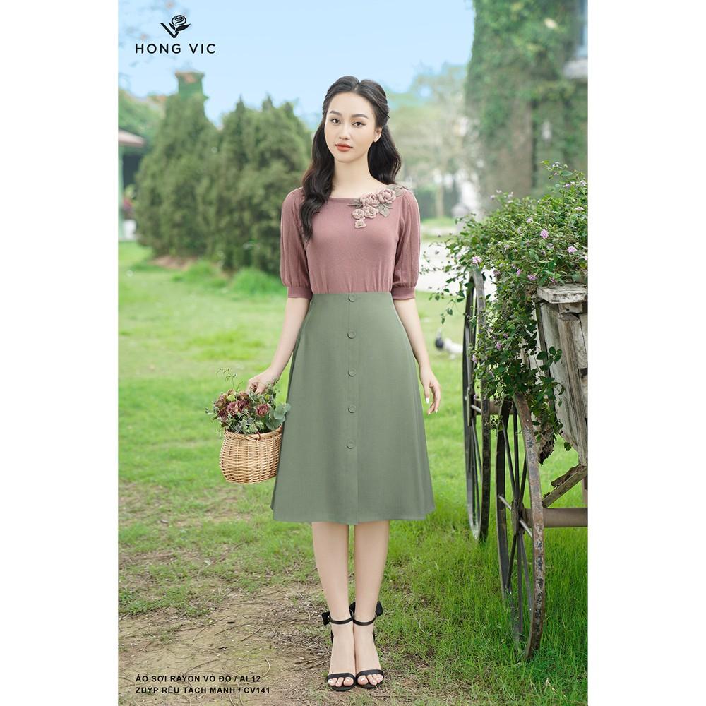 Chân váy nữ Hongvic rêu tách mảnh CV141