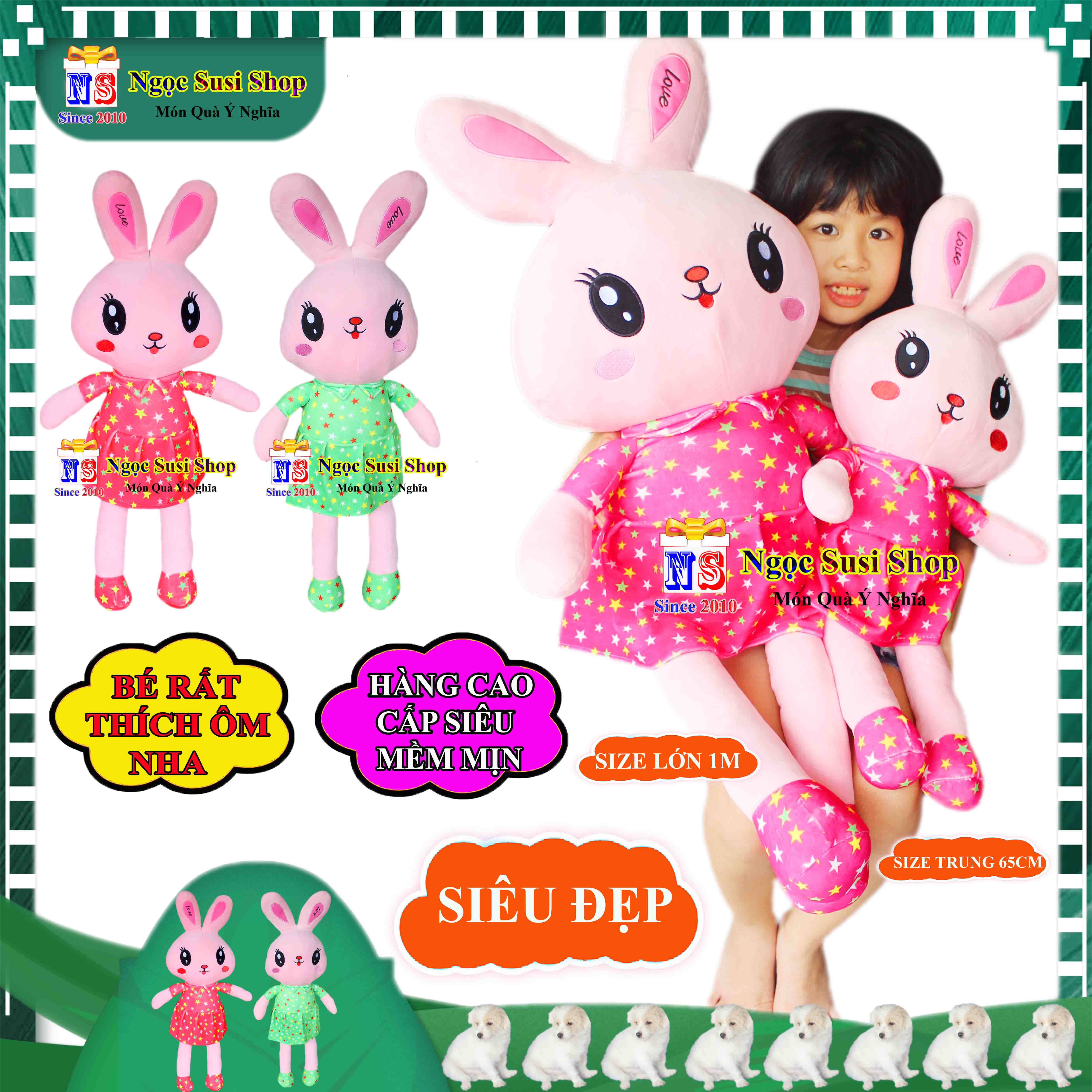 GỐI ÔM THÚ BÔNG THỎ MẶC ĐẦM BÚP BÊ SIÊU MỀM MỊN ÔM NGỦ - THÚ BÔNG HÌNH CON THỎ BÚP BÊ SIÊU CƯNG