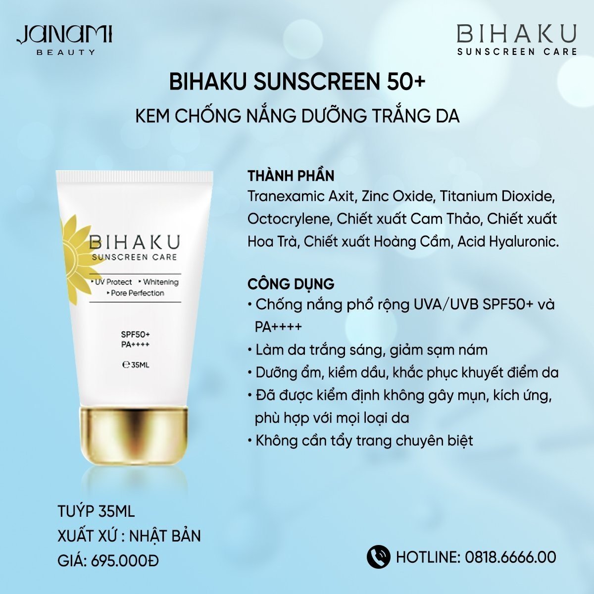 ộ đôi chống nắng mờ nám BIHAKU SUNSCREEN CARE SPF50+ PA++++ 35g và SKINMD DAY & NIGHT BRIGHTENING CREAM 50g giúp làm mờ nếp nhăn sáng da