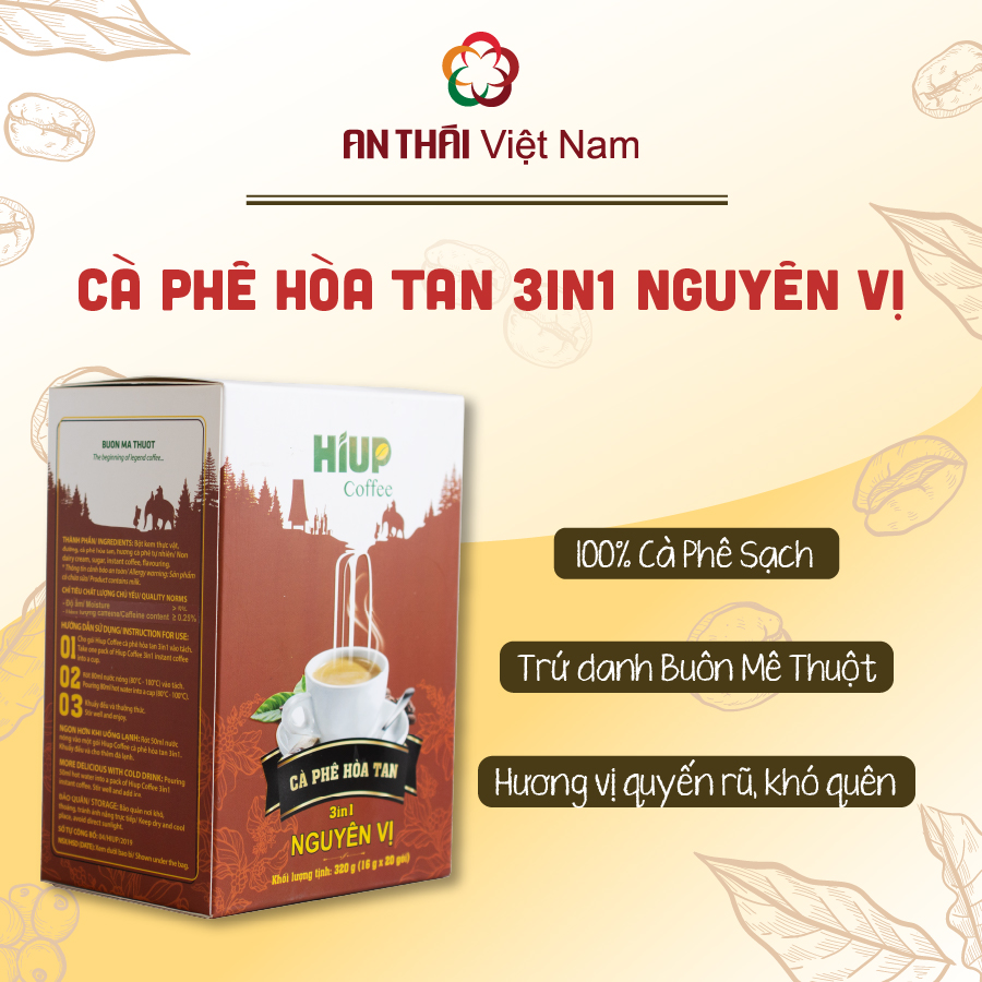 Cà phê sữa hòa tan 3in1 uống liền - Hiup Coffee - Hộp 20gói x 16g - Thơm, chuẩn vị