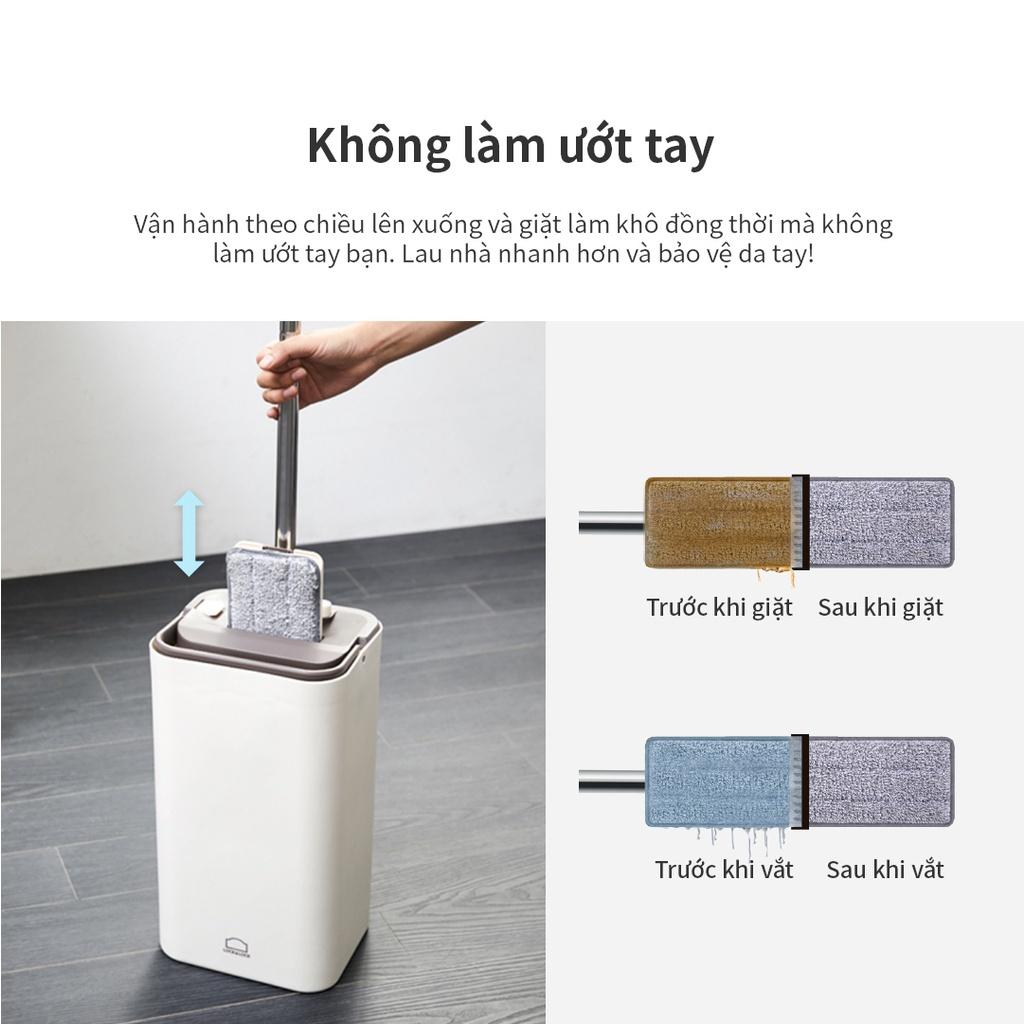 Bộ cây lau nhà Lock&amp;Lock Squeeze Flat Mop ETM471 - Hàng chính hãng, cây lau nhẹ, dễ dàng vắt nước, làm sạch - Hapos