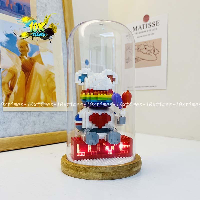 ( hộp , đèn led) le go 3D gấu bearbrick dễ thương quà tặng bạn gái bạn trai, sinh nhật 10xtimes