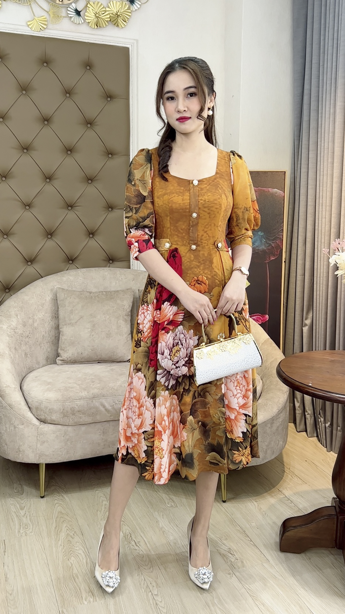 Đầm Trung Niên [ Linh Trà ] (TM 386) Trẻ Trung Trang Nhã Thanh Lịch Đi Làm Đi Tiệc Cho Bà Cho Mẹ
