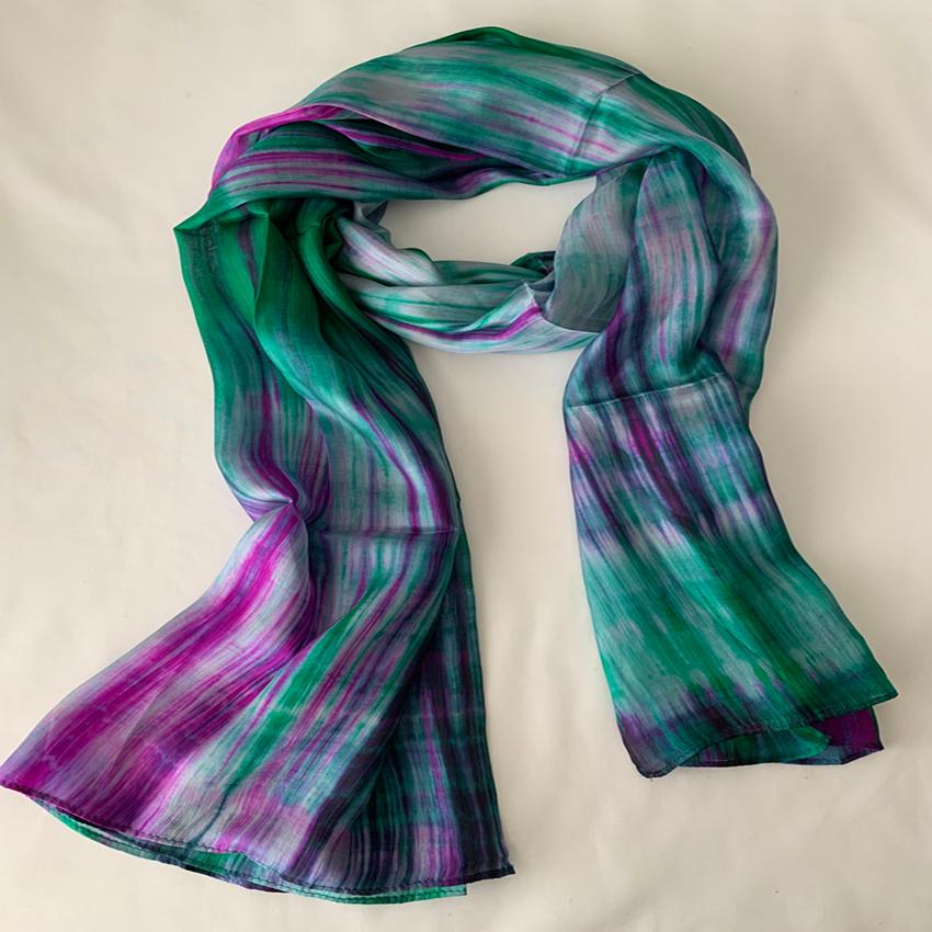 Khăn quàng cổ 100% lụa tơ tằm trơn màu xanh, khăn handmade cao cấp
