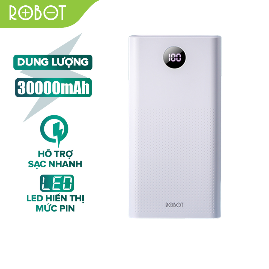 Pin Sạc Dự Phòng 30000mAh ROBOT RT30 Sạc Nhanh PD/QC 3.0 22.5W 5A - 2 Input & 3 Output- Hàng chính hãng