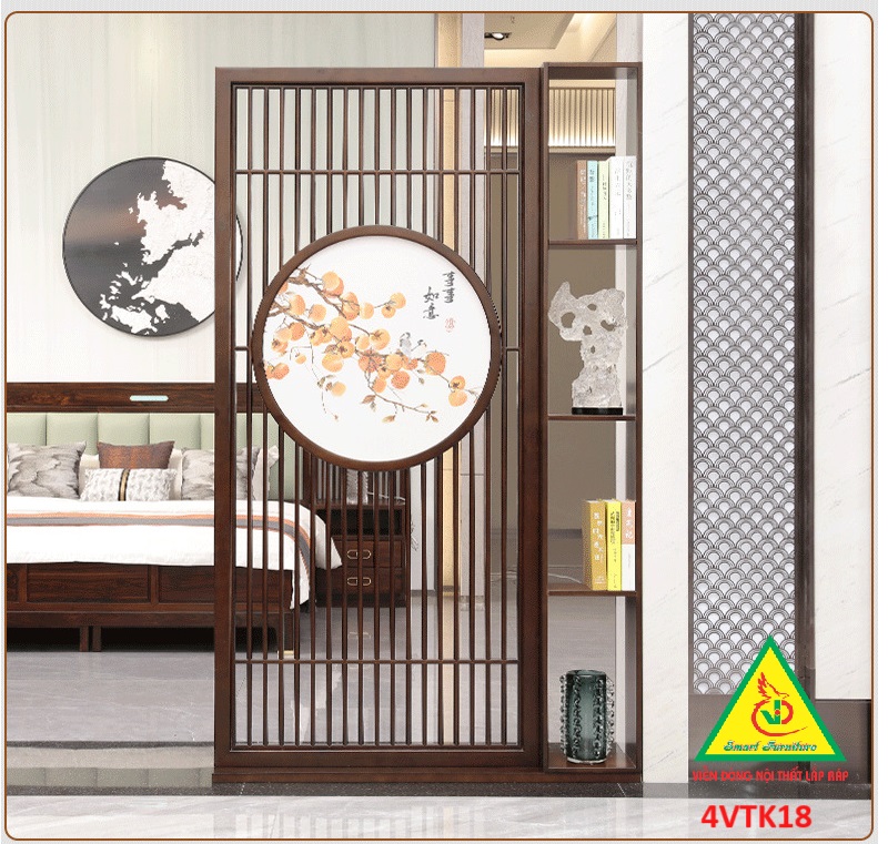 Vách ngăn phòng khách, vách ngăn tủ kệ bằng gỗ 4VTK18- Nội thất lắp ráp Viendong adv