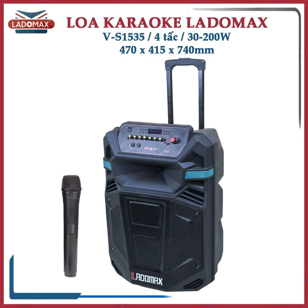 Loa kéo 4 tấc hát karaoke Ladomax V-S1535 công suất 30W – 200W, kèm 2 micro không dây - Hàng chính hãng