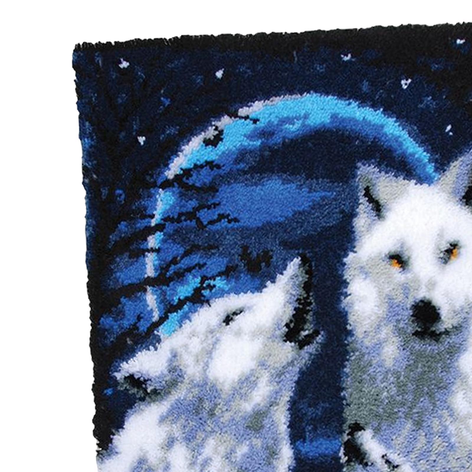 Wolves Latch Hook Craft Kit DIY Crocheting Yarn Rug Kits Animal for Carpet
