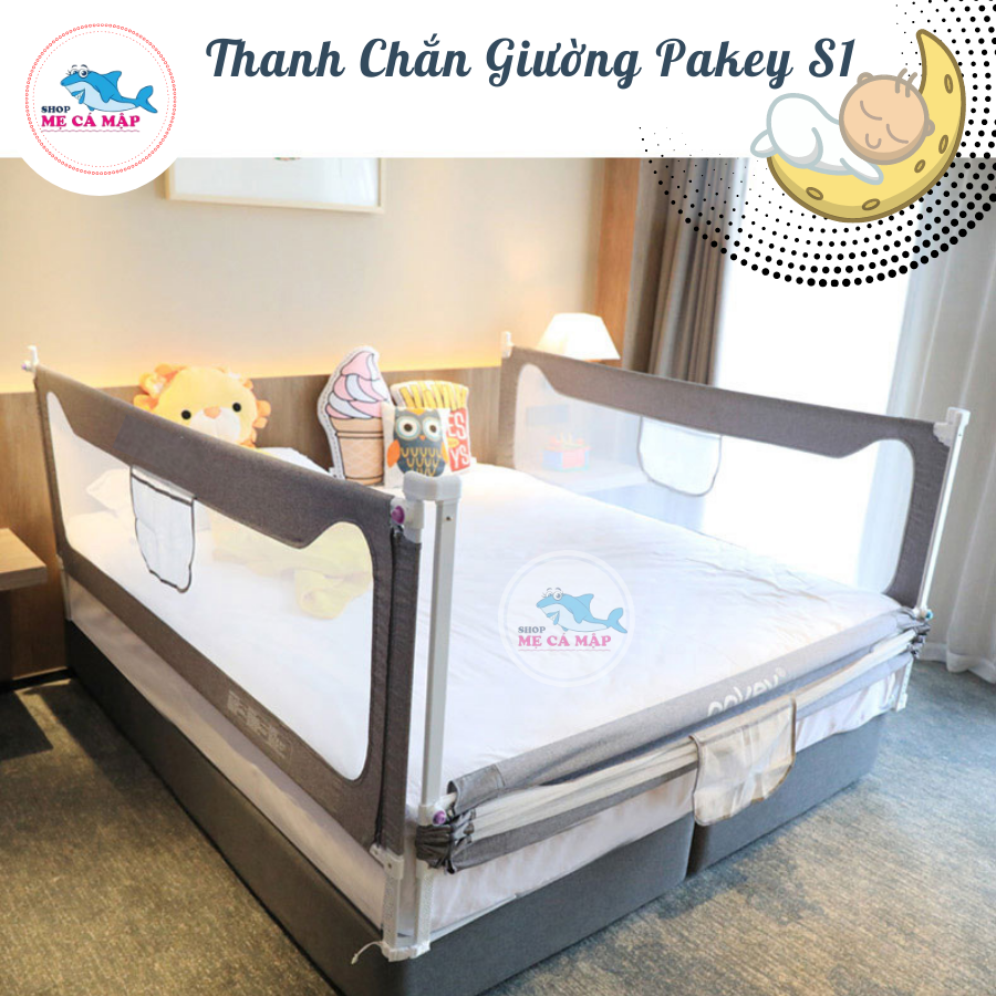 Thanh chắn giường Pakey S1 NEW 2022, KHUNG SIÊU DÀY nâng hạ 1 bên cao cấp Màu Ghi