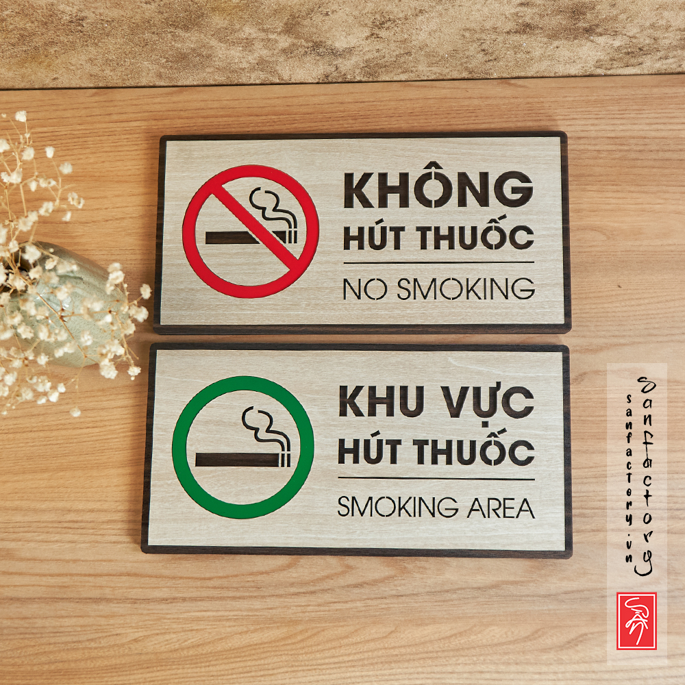 Bảng cấm hút thuốc - No Smoking, khu vực hút thuốc - Smoking Area (Có keo dán tường, biển đứng - biển ngang)