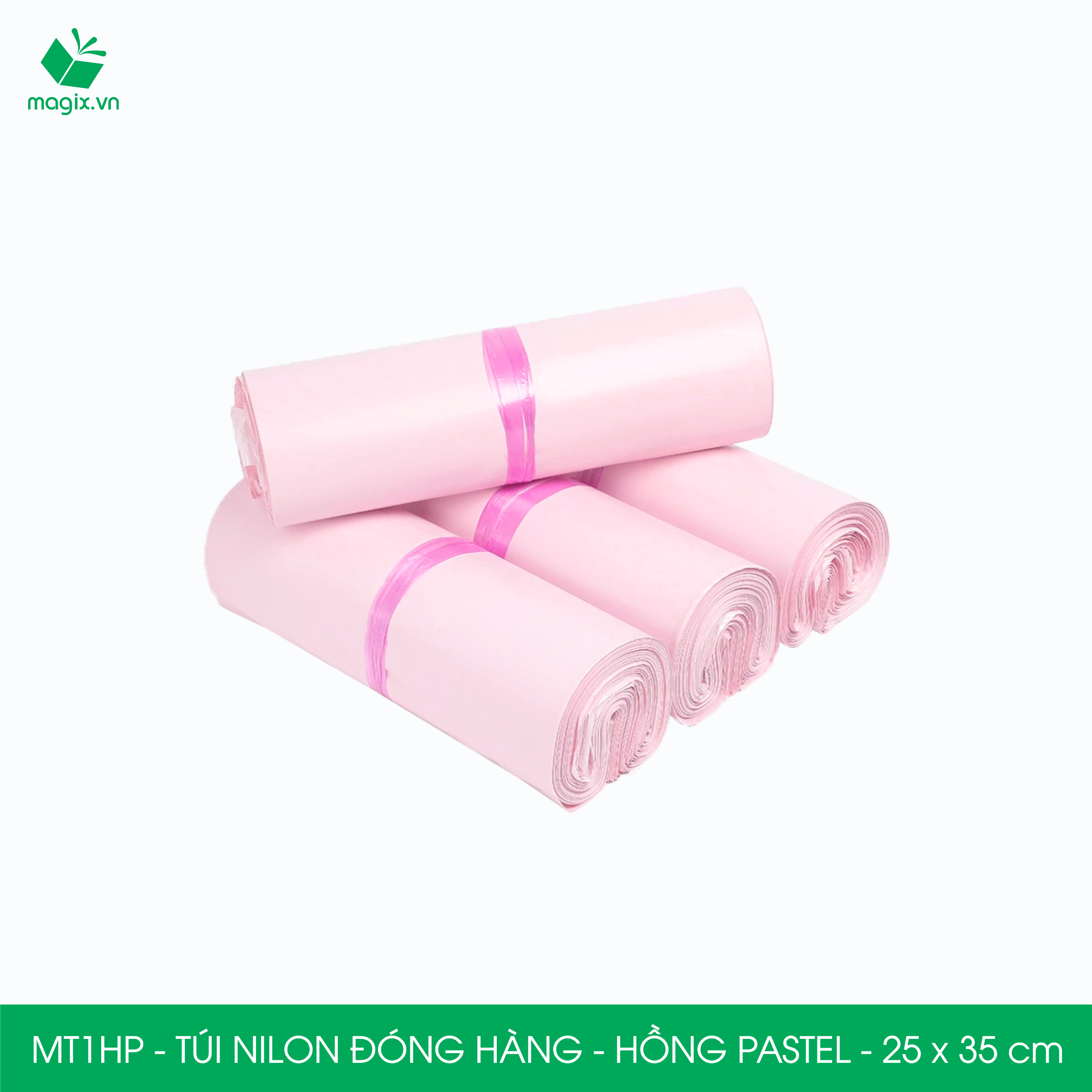 MT1HP - 25x35 cm - Túi nilon gói hàng - 100 túi niêm phong đóng hàng màu hồng pastel