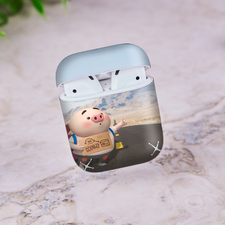 Miếng dán skin chống bẩn cho tai nghe AirPods in hình Heo con dễ thương - HEO2k19 - 116 (bản không dây 1 và 2)