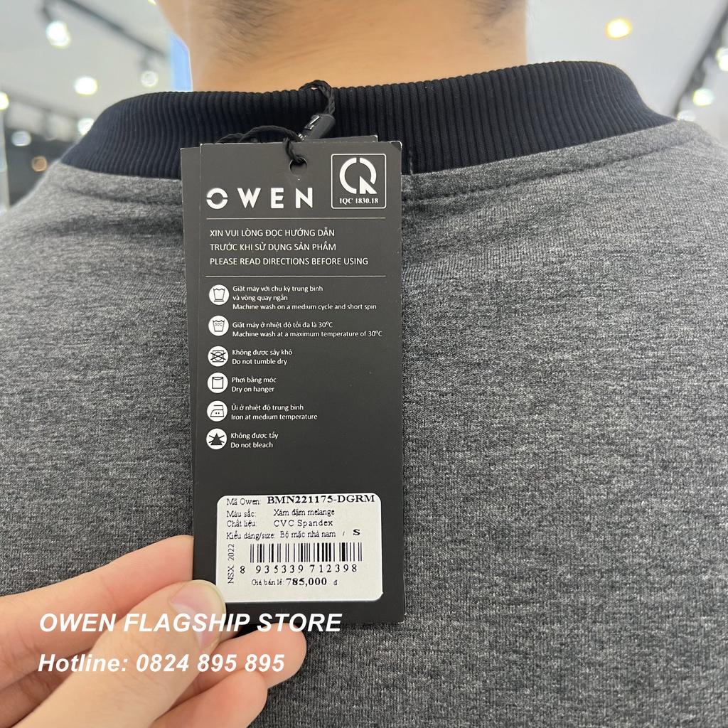 Bộ nỉ nam OWEN màu xám, bộ mặc nhà Thu đông dành cho nam chất liệu cotton cao cấp mã BMN221175