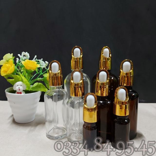 Chai thủy tinh TRONG nắp bóp quai xách vàng, giỏ hoa 5ml 10ml 20ml 30ml 50ml 100ml - Lọ chiết tinh dầu, đựng serum