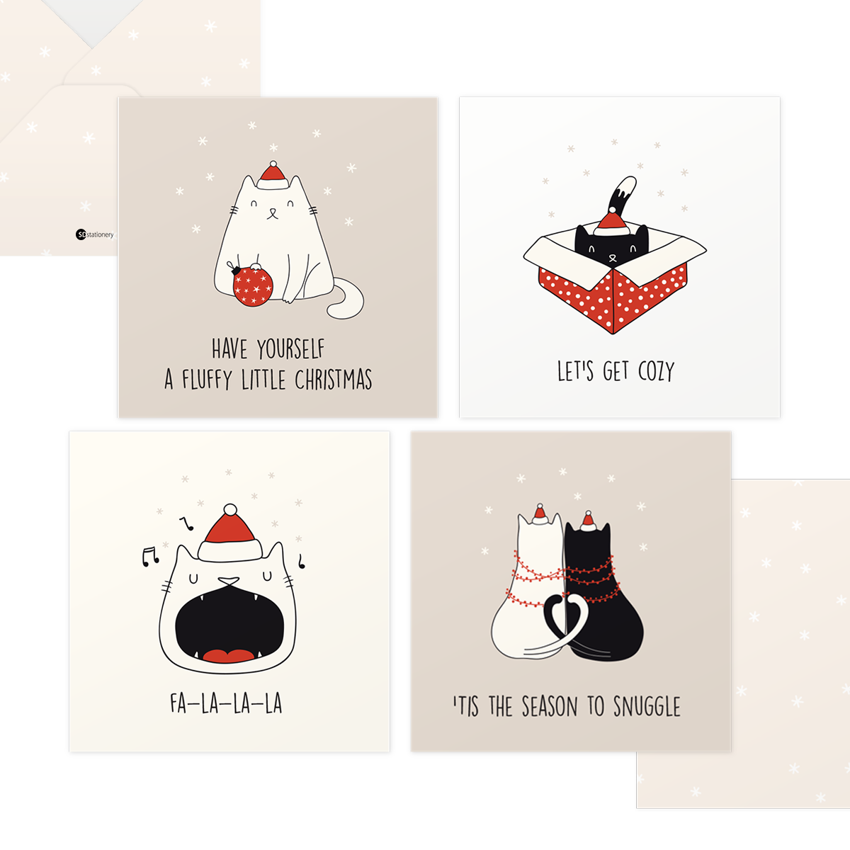 Combo 4 thiệp giáng sinh noel 12x12 SDstationery XMAS CAT mèo dễ thương vui nhộn sáng tạo