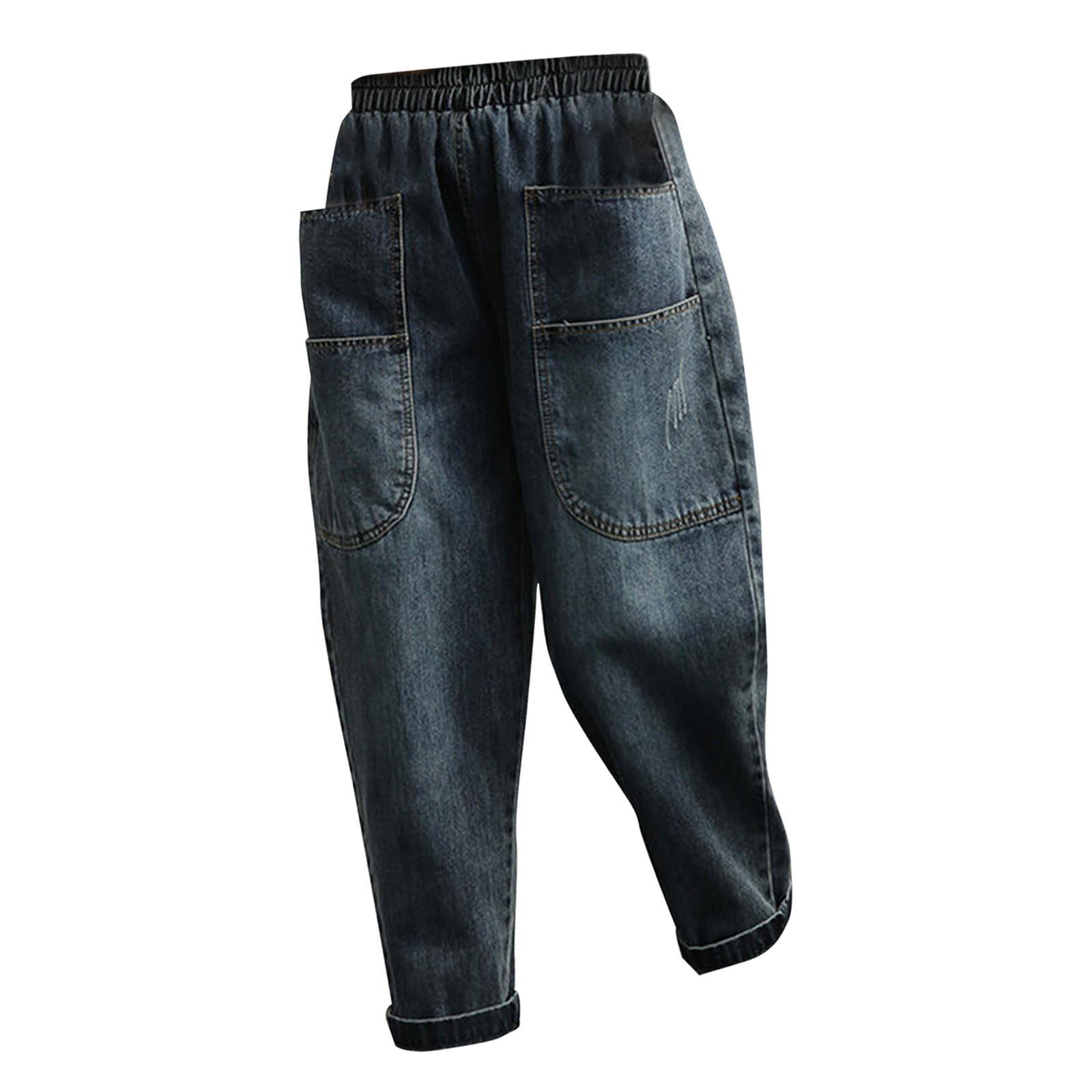 Women's Harem Cropped Pants Spring Summer Big Pockets Breathable Baggy Jeans