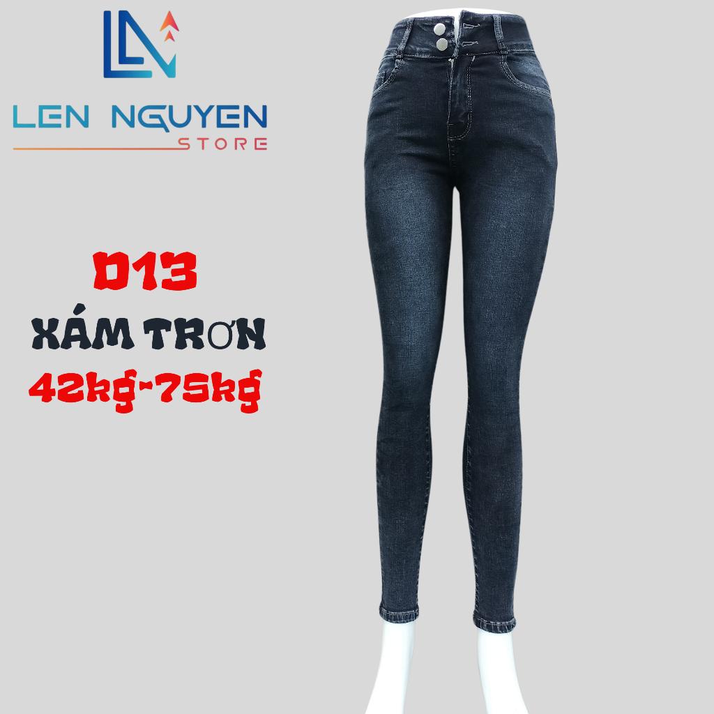 D13_Quần jean nữ, dài, lưng cao, quần bò nữ dáng ôm, quần rin nữ có big size, cho 42kg đến 75kg,LEN NGUYEN STORE - Xám Cào