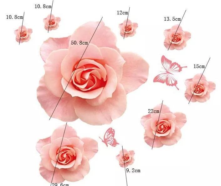 DECAL DÁN TƯỜNG HOA HỒNG PHẤN VÀ TRÁI TIM HOA HỒNG ĐỎ - HP863