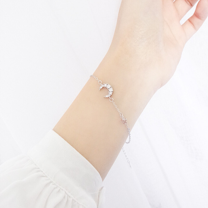 Lắc bạc xinh, Lắc Bạc Nữ 925 trăng bán nguyệt đính đá xinh