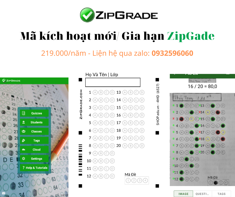 App chấm bài trắc nghiệm Zipgrade