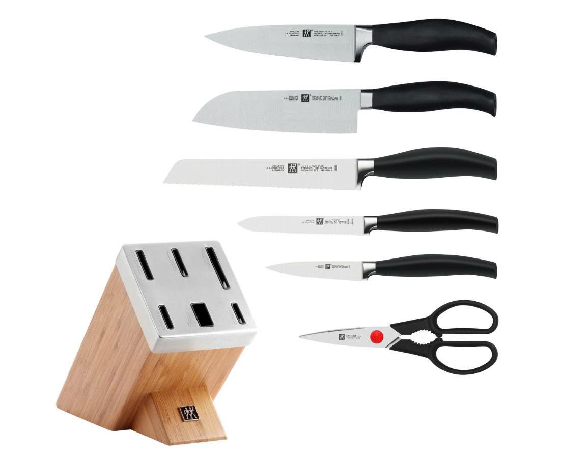 BỘ DAO TỰ MÀI  Zwilling FIVE STAR ĐẾ TRE TỰ NHIÊN Hàng chính hãng