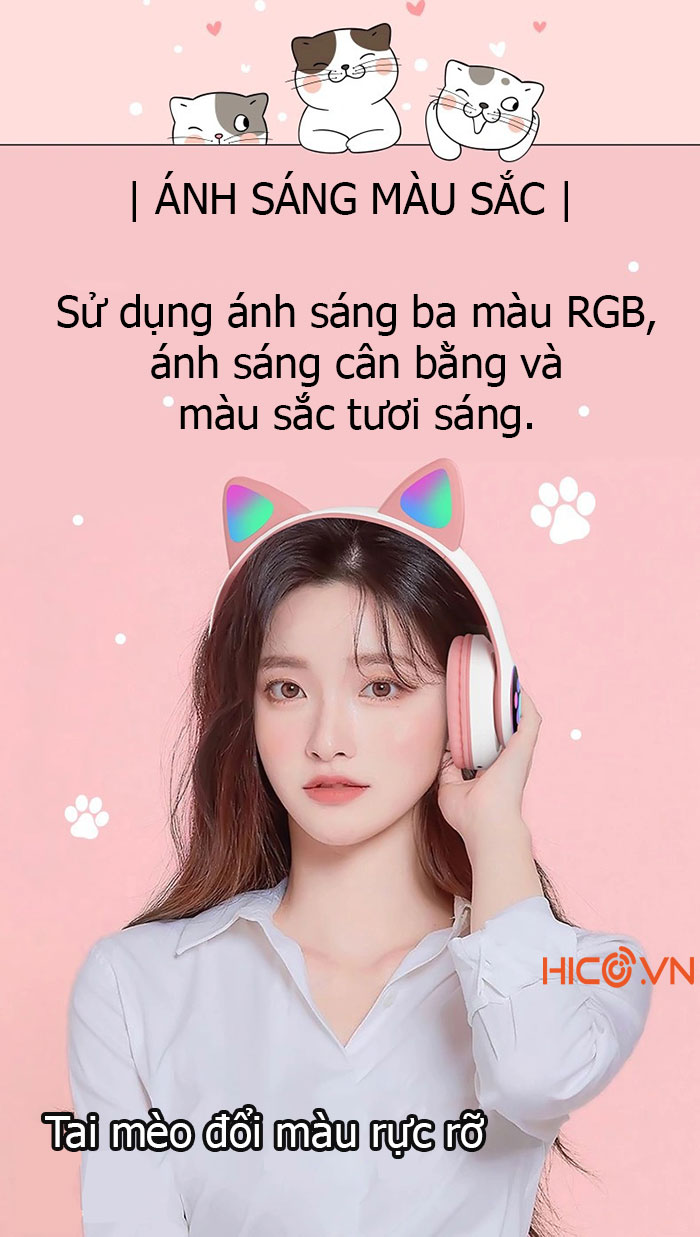 Tai Nghe Mèo bluetooth có mic Headphone Tai Bluetooth 5.0 AKS28 Có Micro Đàm Thoại, Chơi Game. Headphone Phát Sáng, Tai Nghe Mèo Cute Dễ Thương