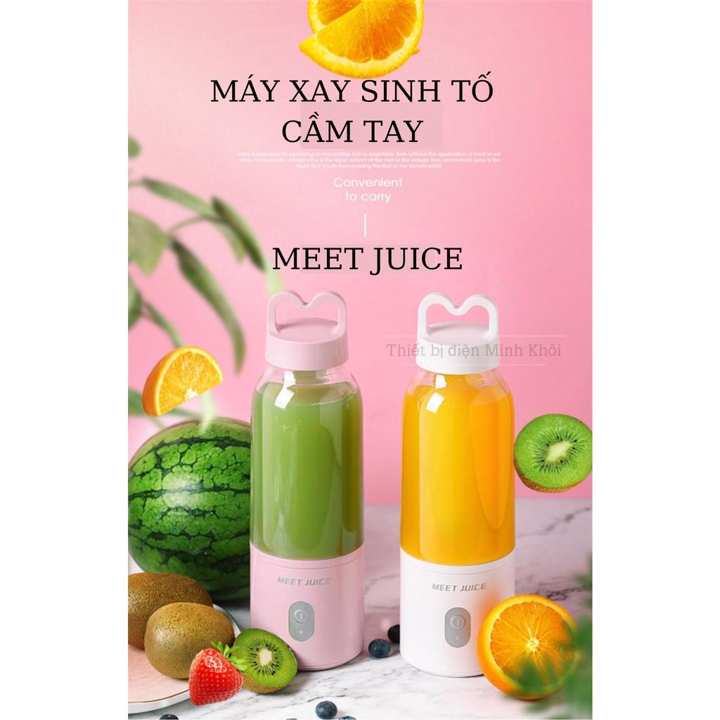 Máy xay sinh tố mini cầm tay Meet Juice 500ml tặng túi đá giữ nhiệt 24H, máy xoay hoa quả