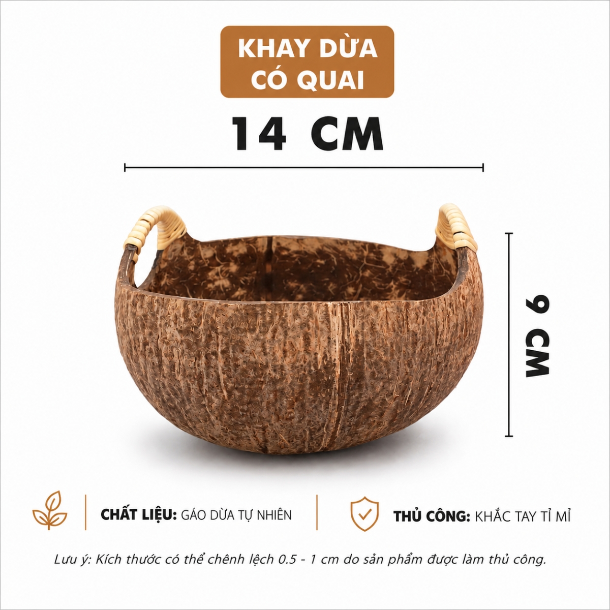 Bát Gáo Dừa Có Quai ANKAN Tô Gỗ Dừa Handmade – Decor Vintage Đựng Trái Cây, Snack, Nến Thơm