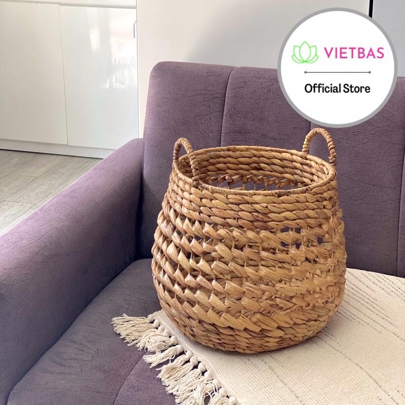 Giỏ lục bình đựng đồ VIETBAS tròn có quai MAU165
