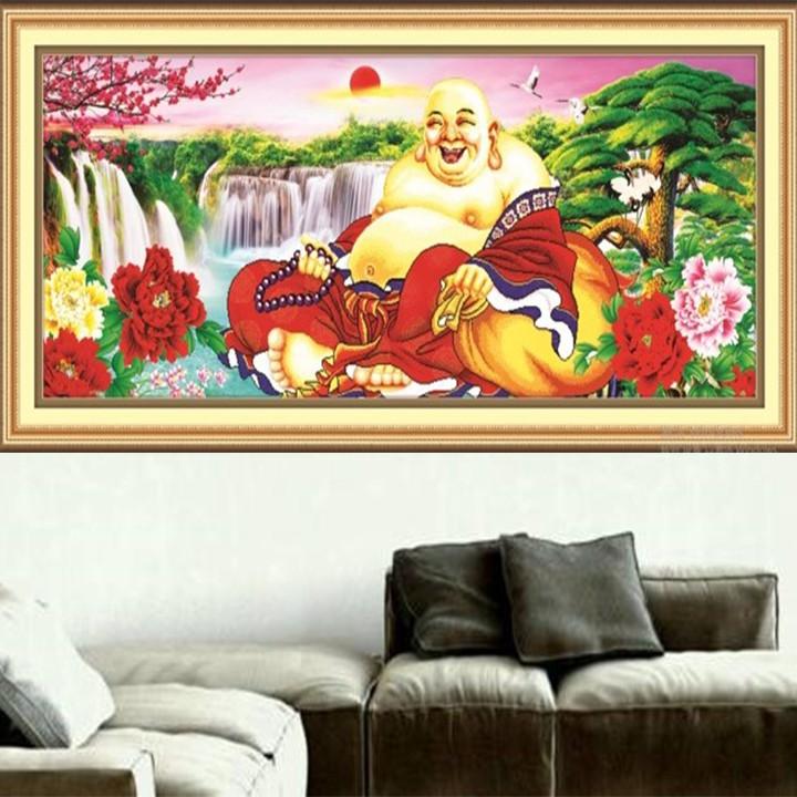 Tranh thêu Phật Di Lặc cây tùng 53492 - kích thước: 115 * 52cm.