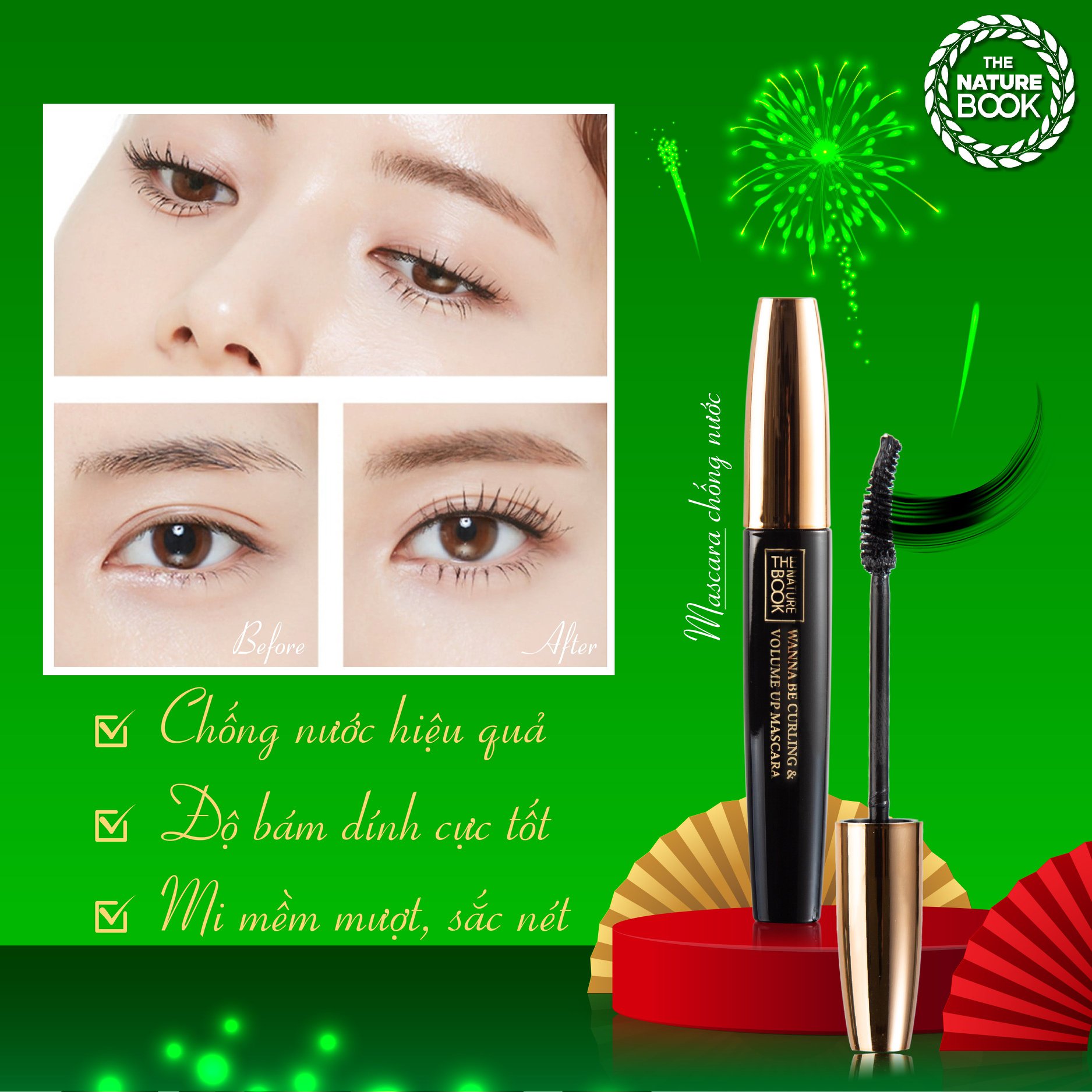 Mascara Chống Nước The Nature Book Wana Be Curling &amp; Volume Up Mascara