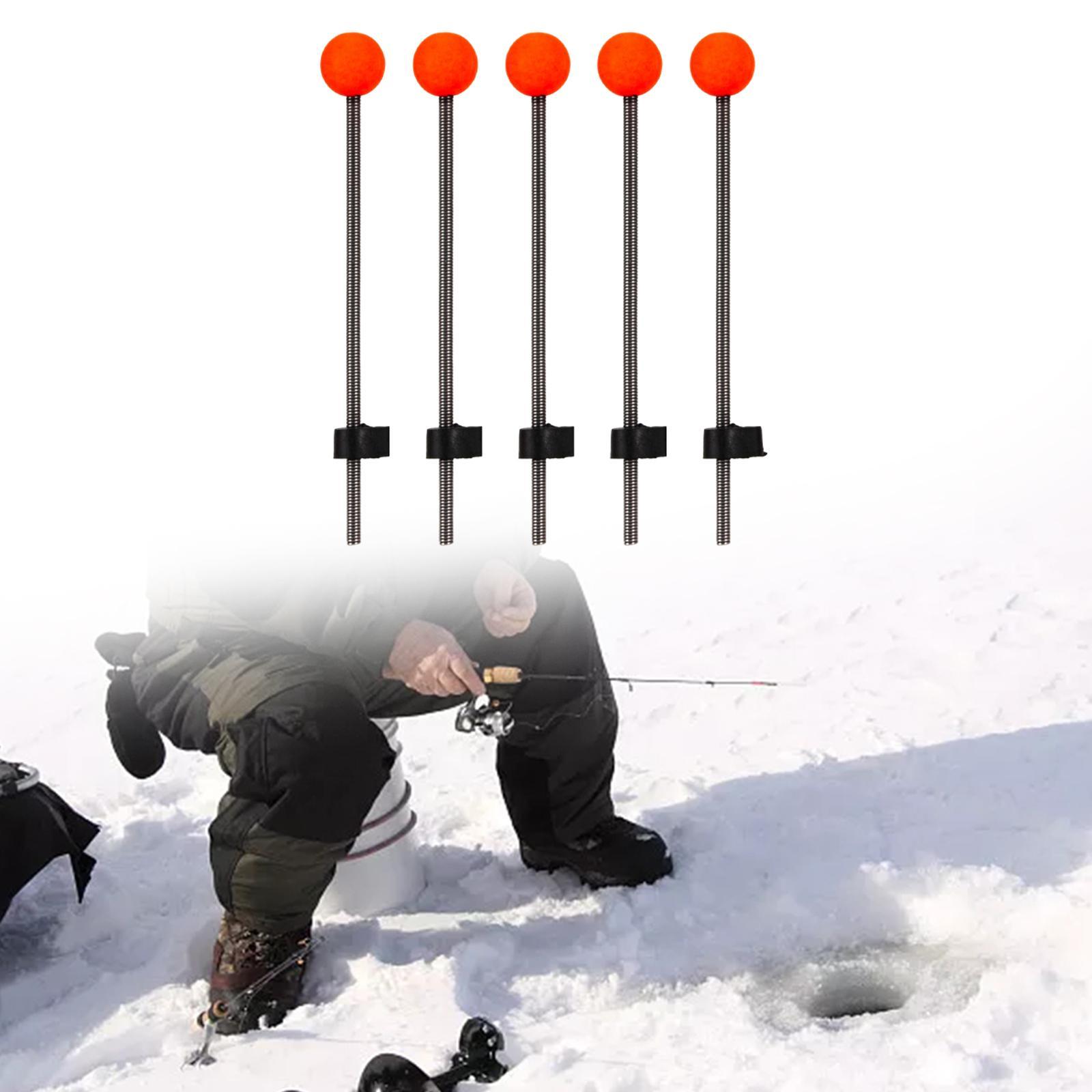 5Pcs Ice Fishing Rod Top Tip Auxiliary Threading Durable Portable Easy Using Red Ball Spring for Fishing Lakes Reservoirs Pond Winter