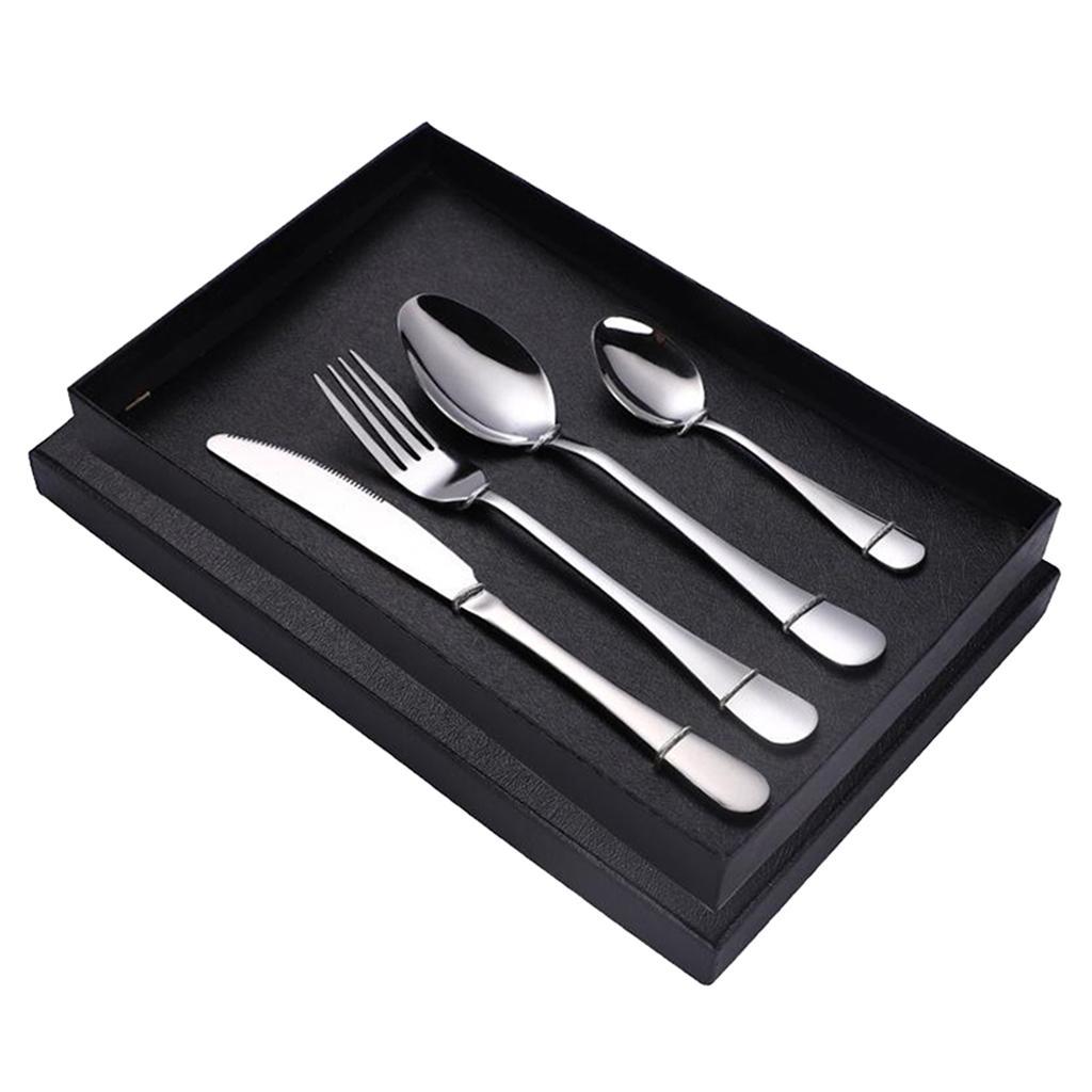 Stainless Steel Cutlery Set Spoon Fork Knife 4 piece Set Silver