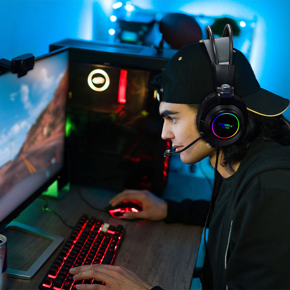 Tai Nghe Chụp Tai Có Micro Tích Hợp SoundMax AH-336 | Tai Nghe Chơi Game Có Đèn LED RGB SoundMax AH336 | Gaming Headset - Hàng Chính Hãng