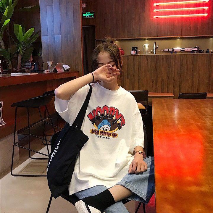 Áo Thun Nữ Unisex Tay Lỡ In Hoạt Hình Chữ Woodys ATN5405 - J.A Shop