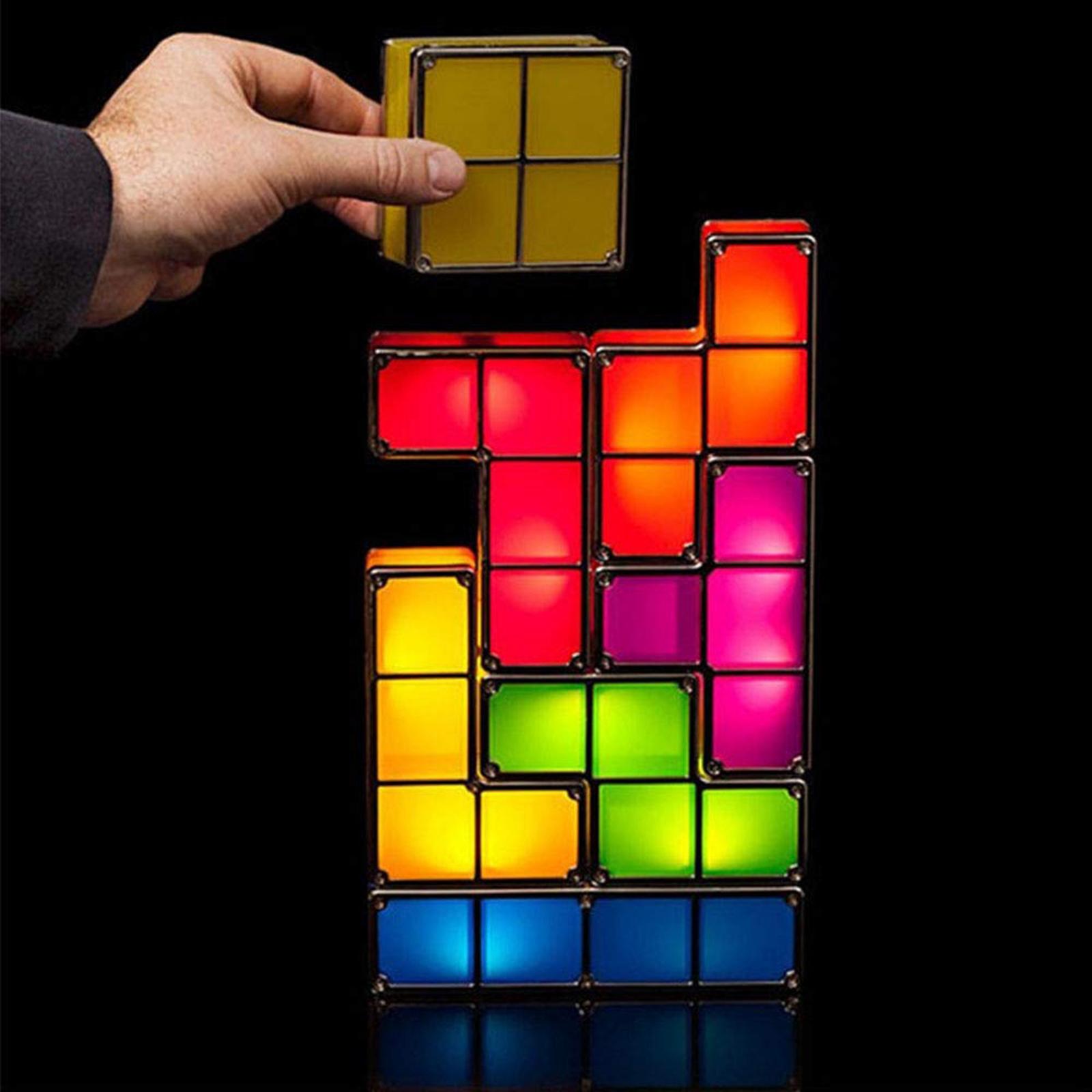 Stackable Night Light,Puzzle Lamp,7 Colors Induction Interlocking Lighting Blocks,DIY Tangram Desk Light,Led Cube,Great Gift Light for Teens Kids Gift